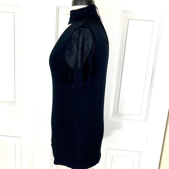 Tahari cut-out choker sweater top, NEW ladies small black short sleeve V-neck - Picture 6 of 8